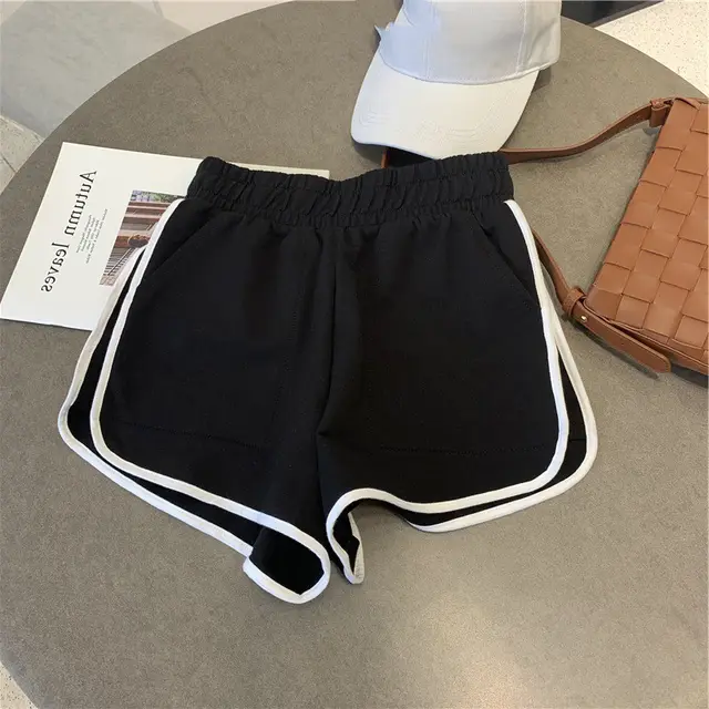 Sports Women's New Elastic Waist Slim Running Wide Leg Shorts Black - Shop at LoveMi