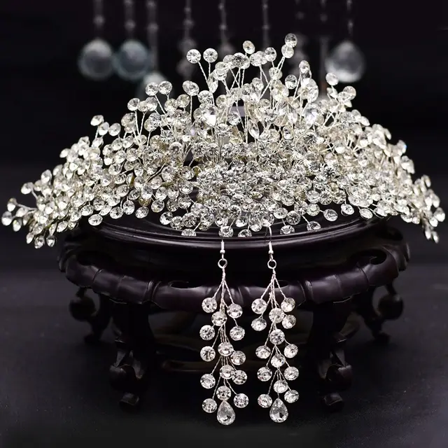 New Wedding Headwear New Headband Accessories Silver Headpiece Earrings - Shop at LoveMi