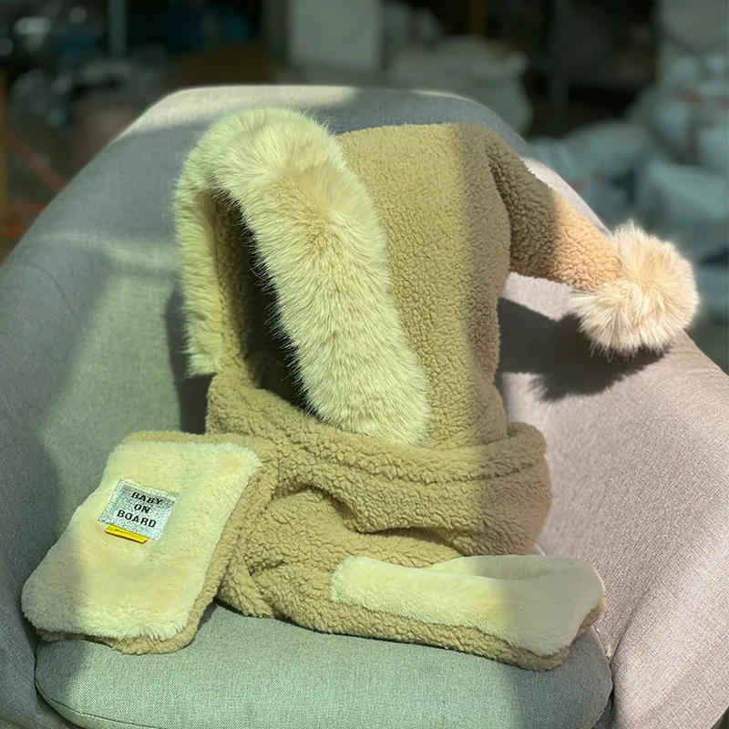 Female Winter Cute Student Double Thickened Scarf Ear Protection Beige - Shop at LoveMi