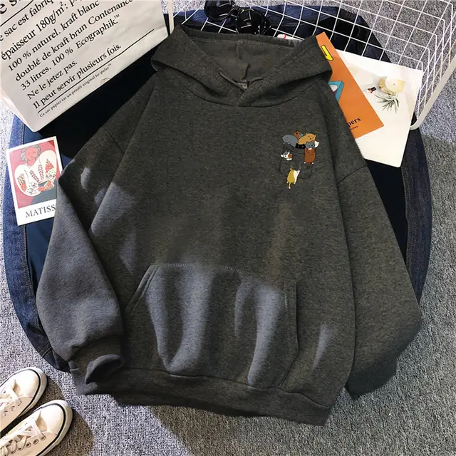 Popular Women's Pocket Cat Fleece Long sleeved Sweater Hoodie Dark Grey - Shop at LoveMi