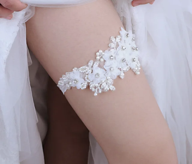 Bridal Rhinestone Garter Belt Pearl Flower Leg Socks Elastic Ths355 Single - Shop at LoveMi