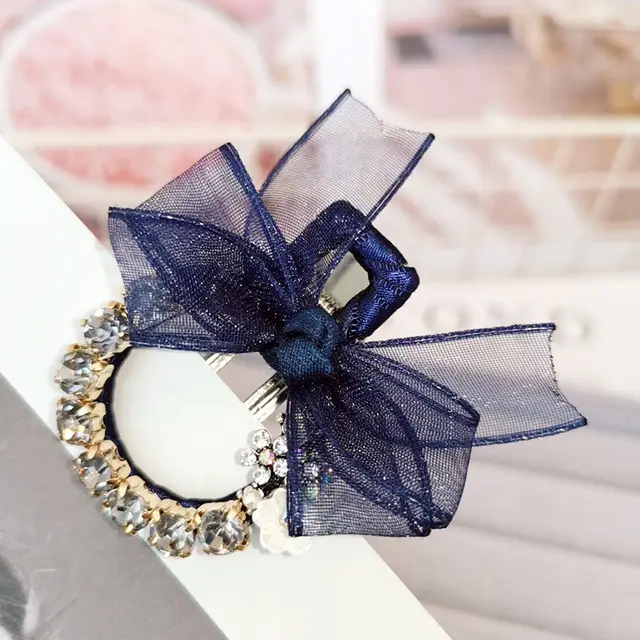 Hairpin Fashion Lace Mesh Butterfly Hair Accessories Metal Clip Female Sweet Bangs Navy Blue - Shop at LoveMi