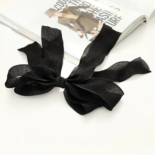 Hairpin Fairy Temperament Sweet Solid Color Mesh Bow Streamer Top Clip On The Back Of The Head Black - Shop at LoveMi