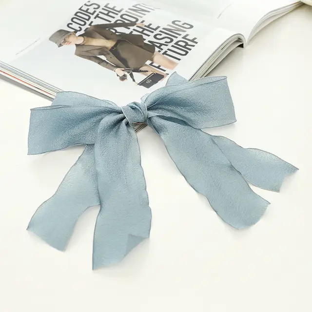 Hairpin Fairy Temperament Sweet Solid Color Mesh Bow Streamer Top Clip On The Back Of The Head Blue - Shop at LoveMi