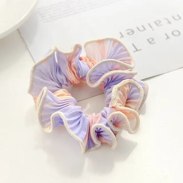 Pleated Color Tie Dye Large Intestine Ring Japanese And Korean Temperament Girl Head Rope Hair Accessories Purple - Shop at LoveMi