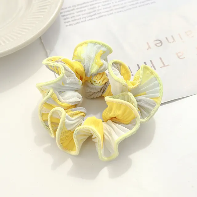 Pleated Color Tie Dye Large Intestine Ring Japanese And Korean Temperament Girl Head Rope Hair Accessories Yellow - Shop at LoveMi