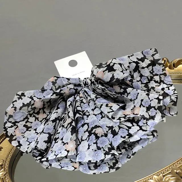 Bow Top Clip Korean Hair Accessories Sen Series French Pendant Printing Super Fairy Back Head Spring Clip Hairpin Black - Shop at LoveMi