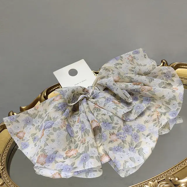 Bow Top Clip Korean Hair Accessories Sen Series French Pendant Printing Super Fairy Back Head Spring Clip Hairpin Yellow - Shop at LoveMi