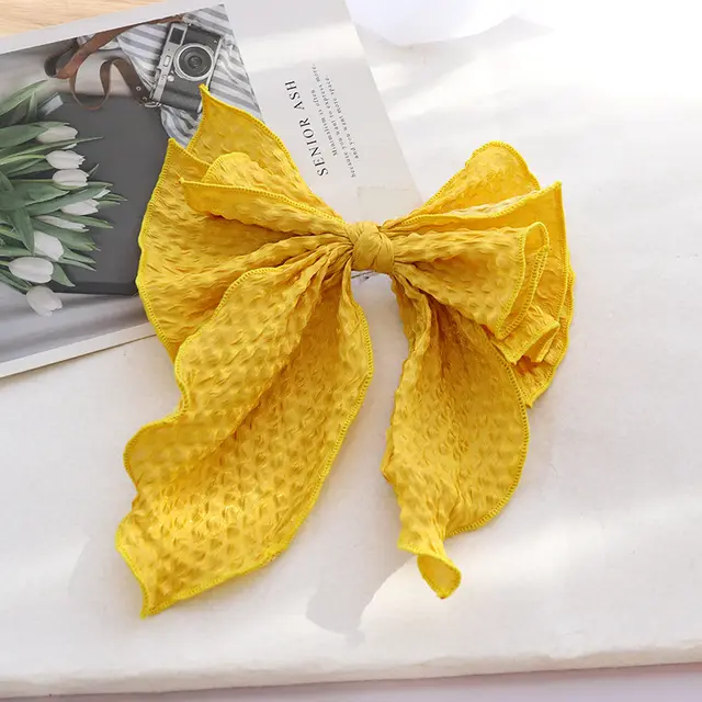 Solid Color Fabric Crumpled Bow Hair Accessory Yellow - Shop at LoveMi