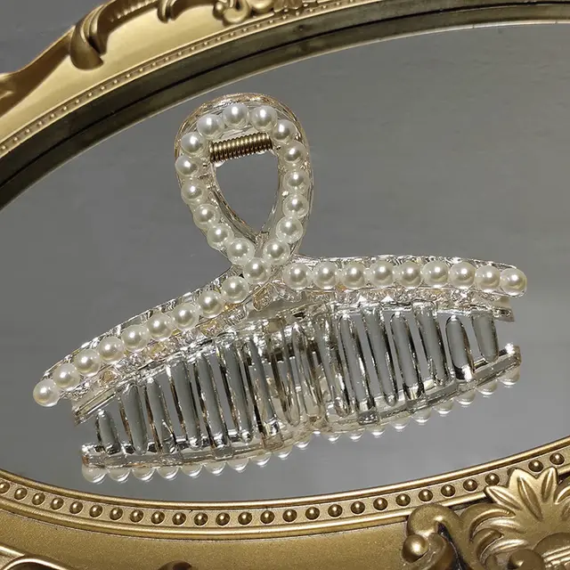 Pearl Grab Clip Gentle Transparent Cross Hair Back Head Hair Catch Korean Ins Large Net Red Shark Cross - Shop at LoveMi