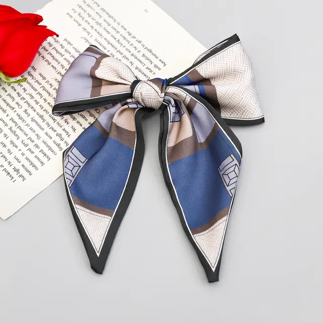 Printed Fabric Bow Ponytail Spring Clip Ladies Outing Headdress Top Clip - Shop at LoveMi