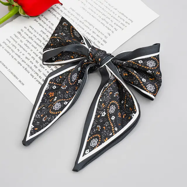 Printed Fabric Bow Ponytail Spring Clip Ladies Outing Headdress Top Clip O - Shop at LoveMi