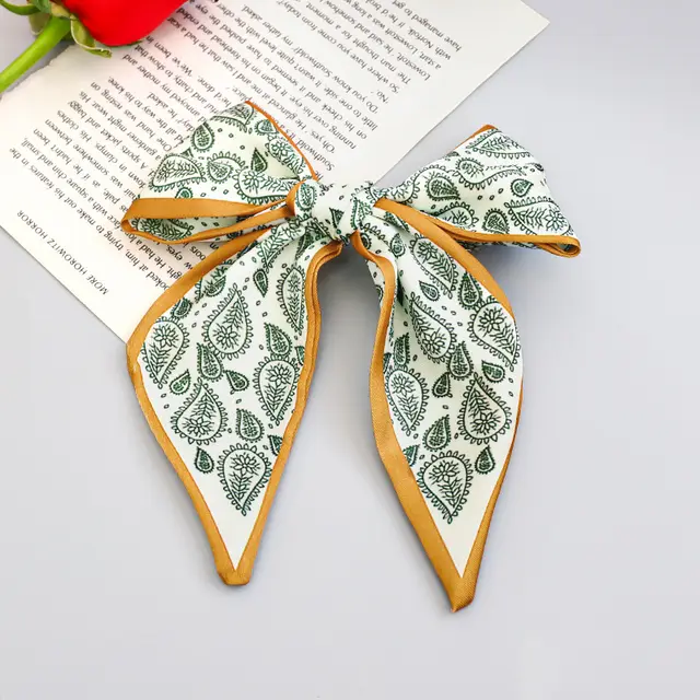 Printed Fabric Bow Ponytail Spring Clip Ladies Outing Headdress Top Clip T - Shop at LoveMi