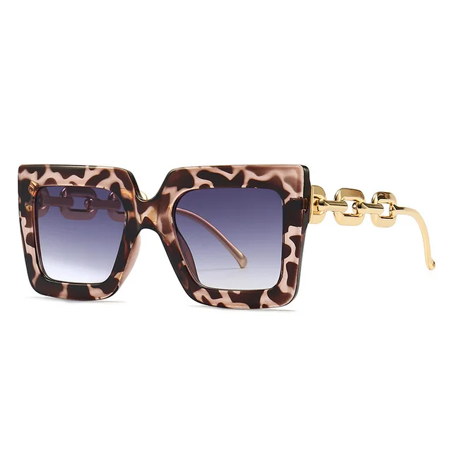 New European And American Fashion Retro Square Large Frame Sunglasses Coffee Leopard Print - Shop at LoveMi