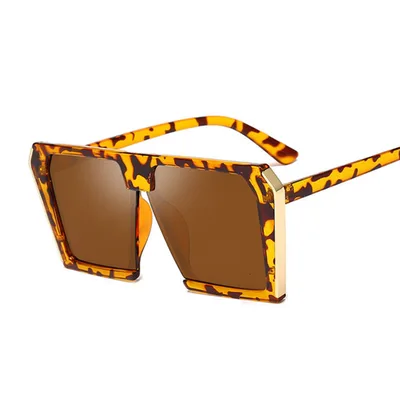 Fashion Metal Large Frame Women's Sunglasses UV Protection Leopard Frame Tea Tablets - Shop at LoveMi