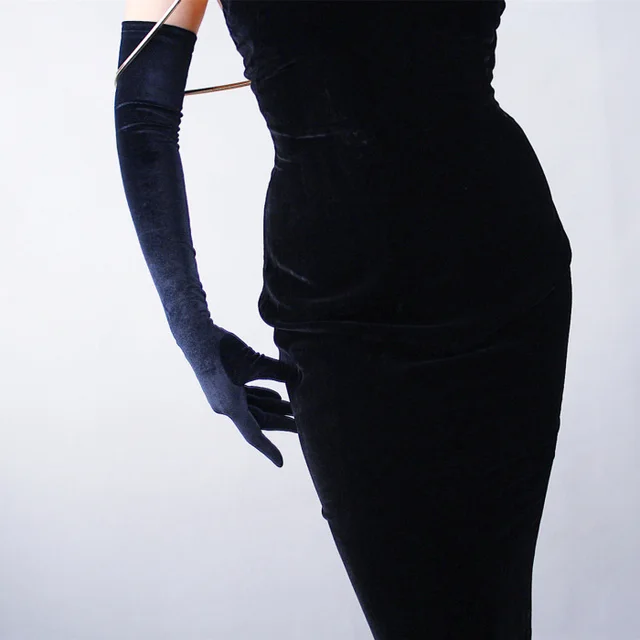 Black Velvet Gloves 60CM Extra Long Elbow Evening Dress High Elasticity Black - Shop at LoveMi