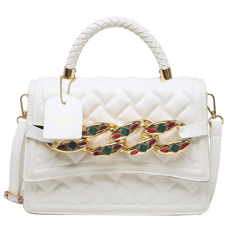 Vintage Diamond Color Diamond Chain Shoulder Bag White - Shop at LoveMi