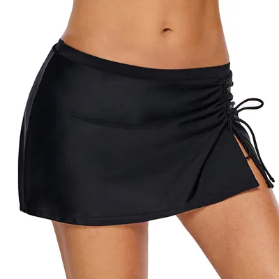 Plus Size Ruched Tie Skirt Swim Shorts Black - Shop at LoveMi
