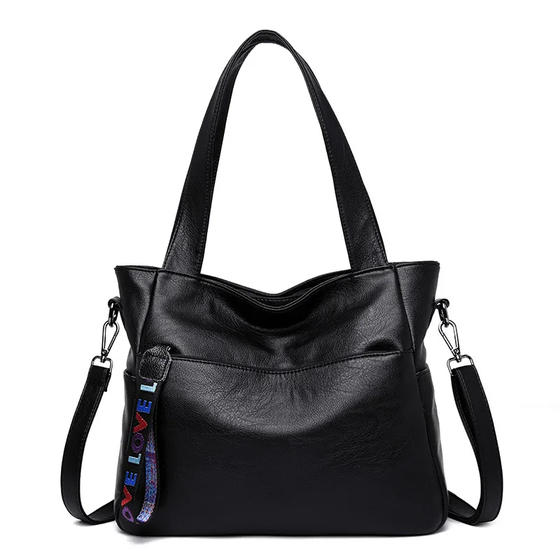Ladies Fashion Large Capacity Handbag Soft Leather Shoulder Messenger Bag Black - Shop at LoveMi
