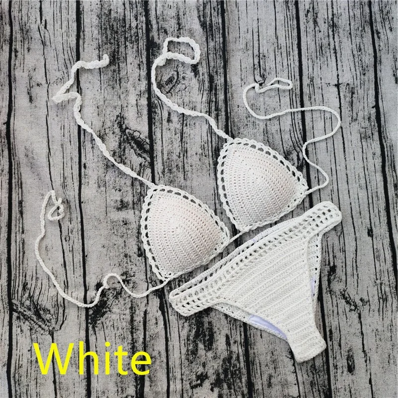 Handmade Crochet Bikini Sets Push Up Pads Swimsuits White - Shop at LoveMi