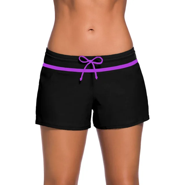 Low Waist Lace Up Plus Size Boxer Swim Trunks Black Purple - Shop at LoveMi