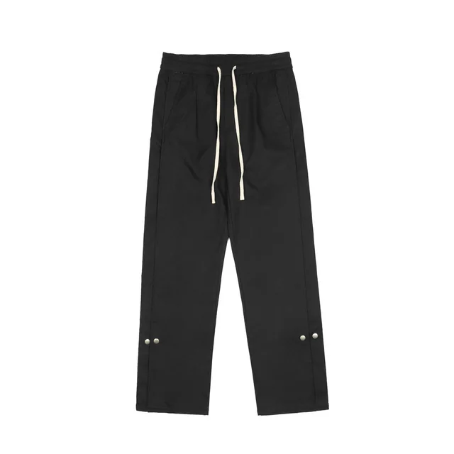 Elastic Waist Loose Straight Pants Street Trend Patchwork Black - Shop at LoveMi