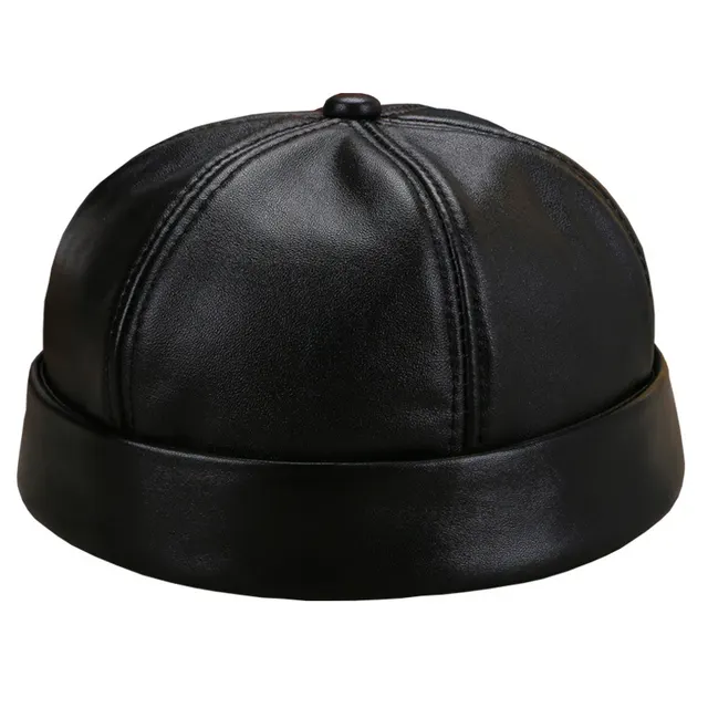 Dome Adjustable Landlord Hat Middle Aged And Elderly Men's Leather Hat Black - Shop at LoveMi