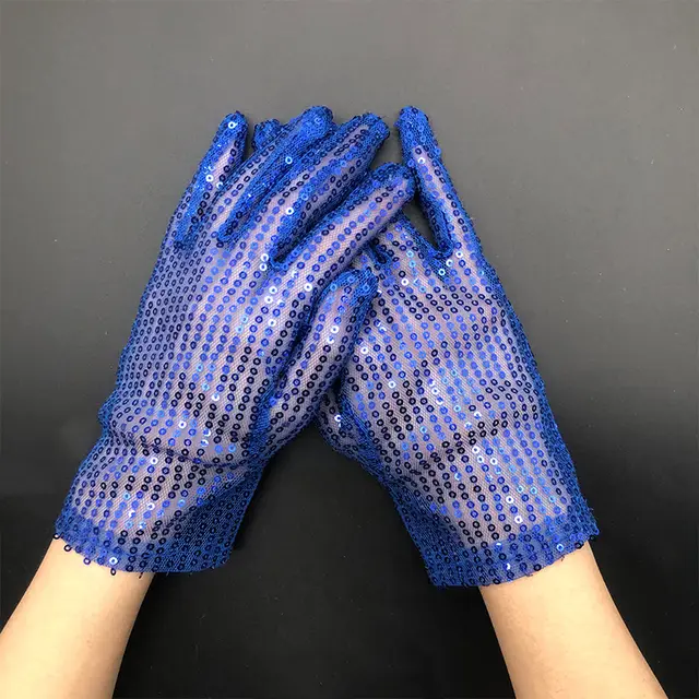 Stage Performance Fashion Thin Sequin Reflective Gloves Blue - Shop at LoveMi