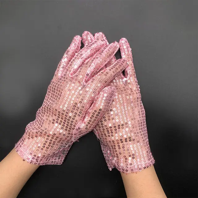 Stage Performance Fashion Thin Sequin Reflective Gloves Pink - Shop at LoveMi