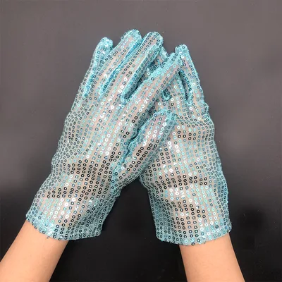 Stage Performance Fashion Thin Sequin Reflective Gloves Sky Blue - Shop at LoveMi