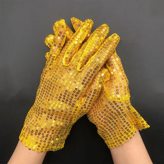 Stage Performance Fashion Thin Sequin Reflective Gloves Yellow - Shop at LoveMi