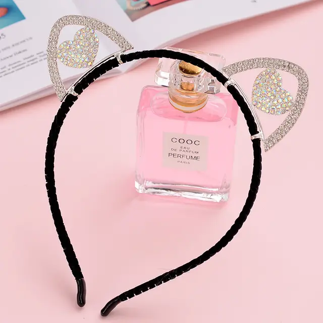 Cute Handmade Diamond Little Devil Cat Ear Headband Double Row Diamond Heart - Shop at LoveMi