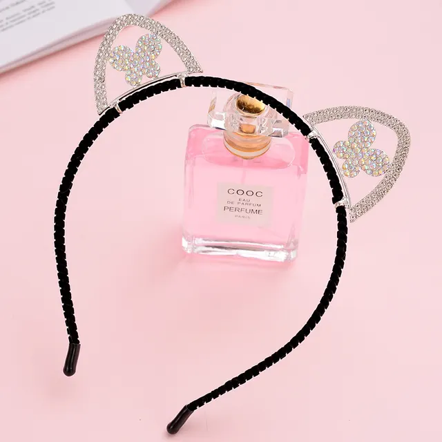 Cute Handmade Diamond Little Devil Cat Ear Headband Double Row Drill Butterfly - Shop at LoveMi