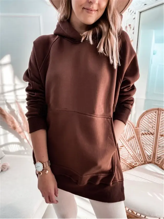 Women's Pullover Thick Solid Color Sweatshirt Brown - Shop at LoveMi