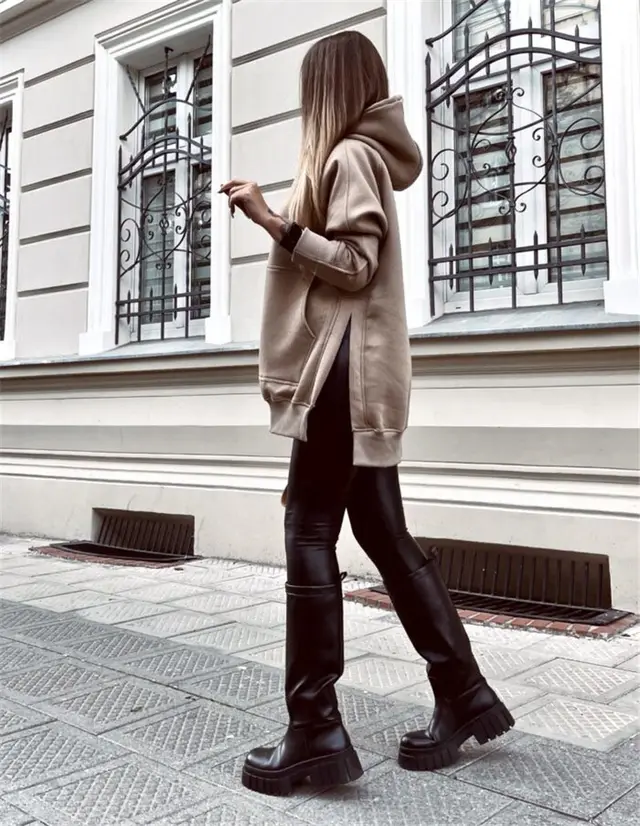 Women's Pullover Thick Solid Color Sweatshirt Khaki - Shop at LoveMi