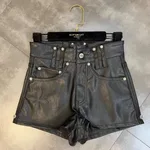 Midnight Biker Studded Cross Faux Cropped Leather Jacket - Shorts-S