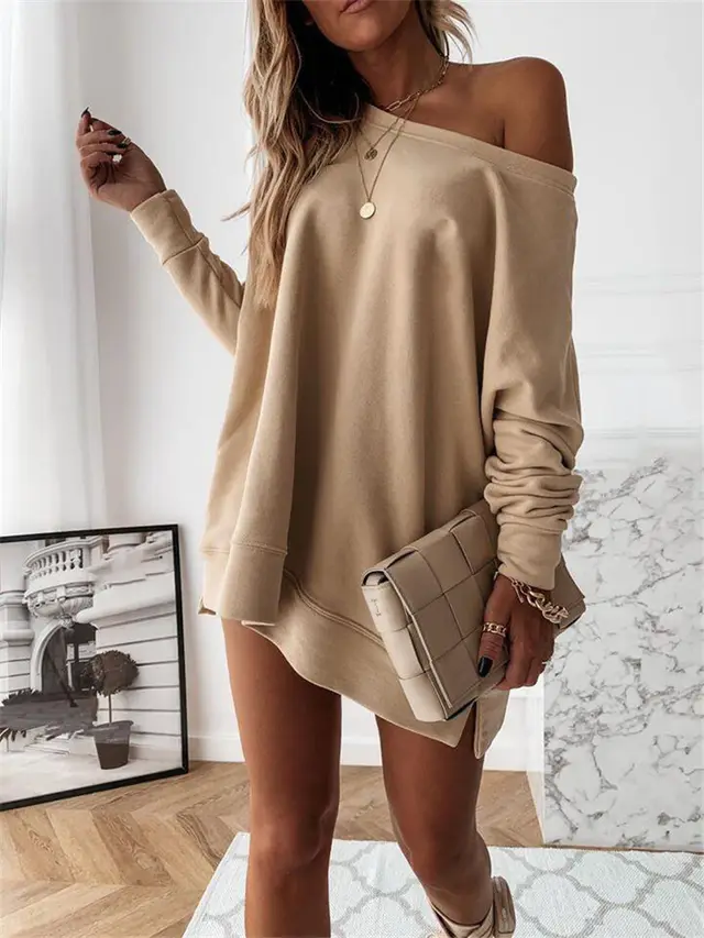 Solid Color Long Sleeve All match Loose Sweater Khaki - Shop at LoveMi