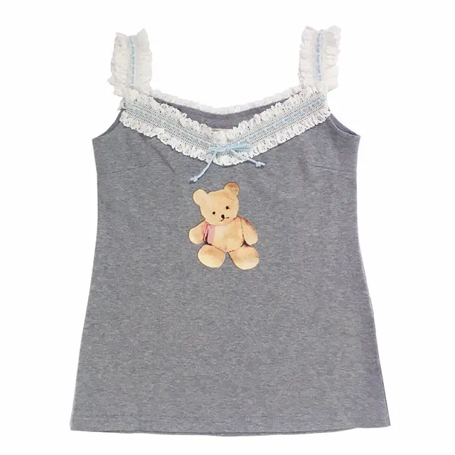 Japanese Lace Velvet Bow Cute Bear Long Short Sleeve Vest Grey Blue Ribbon Vest - Shop at LoveMi