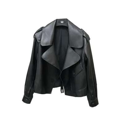 Women's Short Loose Small Leather Jacket Black - Shop at LoveMi