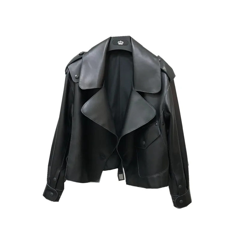 Women's Short Loose Small Leather Jacket Black - Shop at LoveMi
