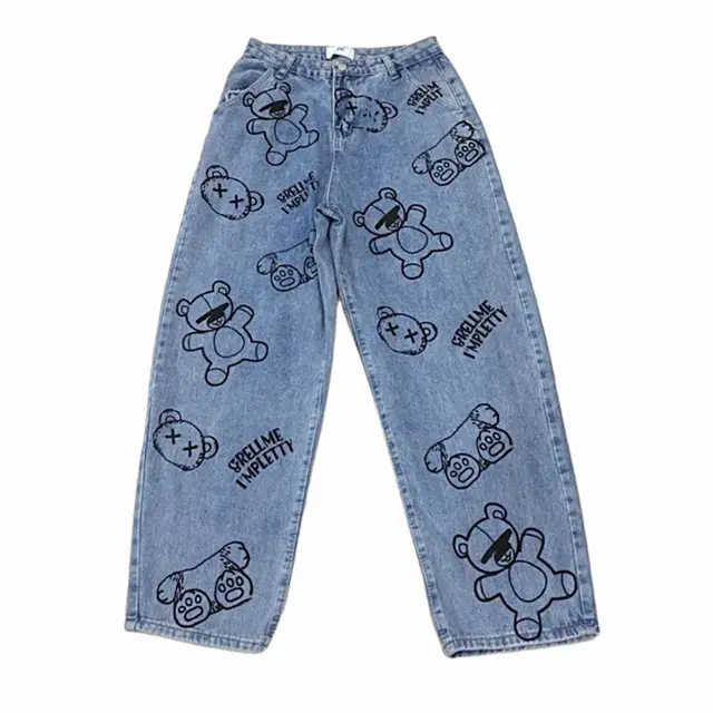 Retro Cartoon Print Casual Loose Wide leg Straight leg Pants Picture Color - Shop at LoveMi