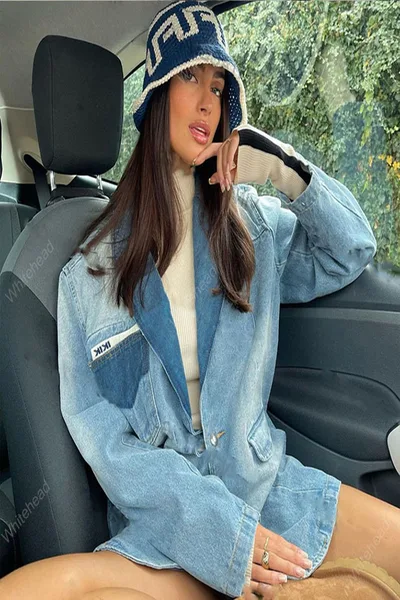 American Retro Blue Super Fire Suit Style Denim Jacket Blue - Shop at LoveMi