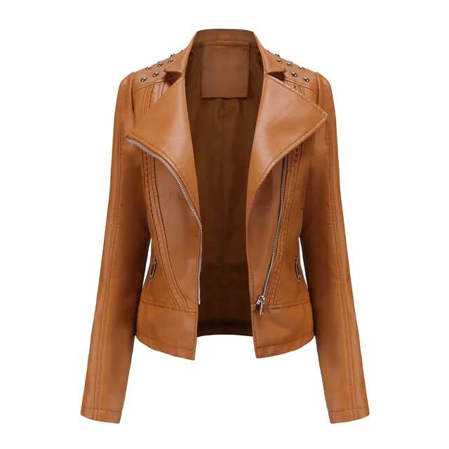 Women's Leather Jacket Slim Thin Small Coat Camel - Shop at LoveMi