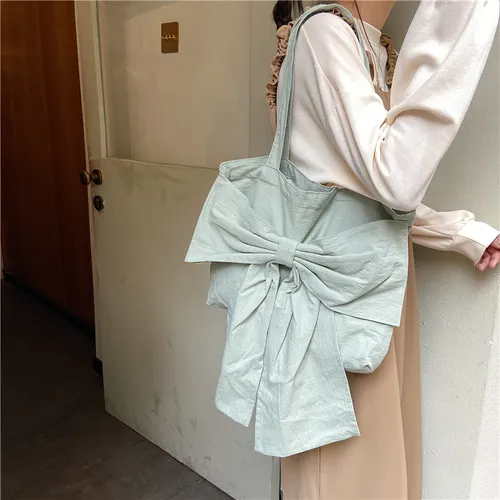 Fashion Personality Bow Girl Canvas Bag Green - Shop at LoveMi