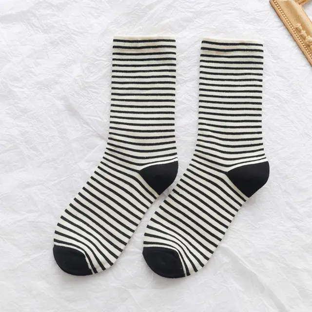 New Japanese Striped Fashion Ladies Mid Tube Socks Black - Shop at LoveMi