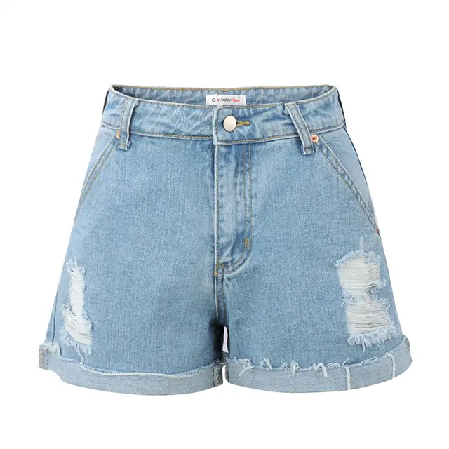 Casual Temperament Denim Rotten Edge High Waist Washed Denim Shorts Blue - Shop at LoveMi