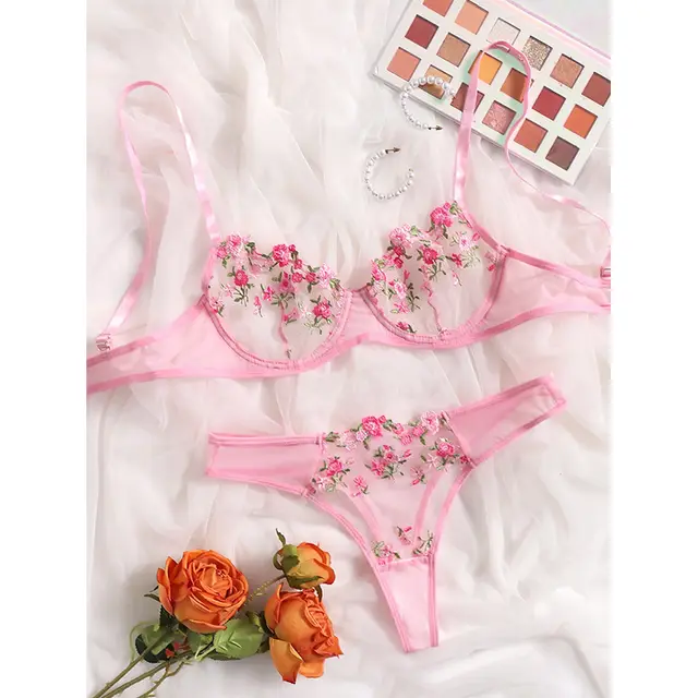 Ladies Sweet Low Waist Lace Lingerie Set Pink - Shop at LoveMi