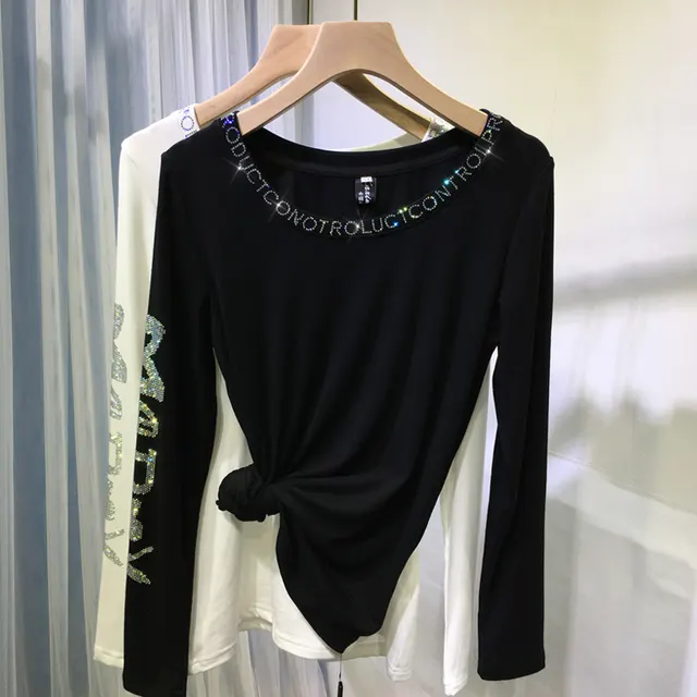 Women's Hot Drill Lightweight Round Neck Long Sleeve Top Blackc - Shop at LoveMi