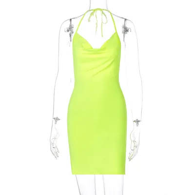 Stylish Slit Bow Halter Short Dress Yellowgreen - Shop at LoveMi