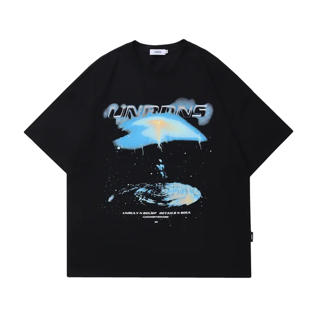 American Street Fashion Brand Distressed Short sleeved T shirt Black - Shop at LoveMi